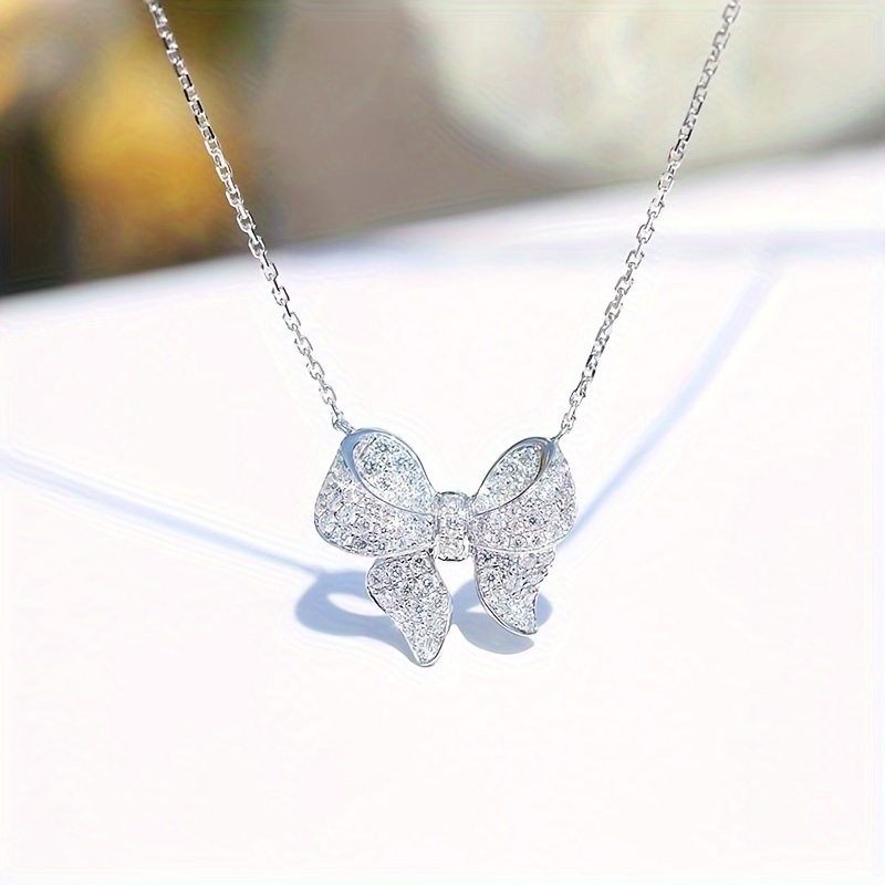 

Elegant Bowknot Zirconia Pendant Necklace Engagement Clavicle Necklace For Women Wedding Anniversary Jewelry Accessories