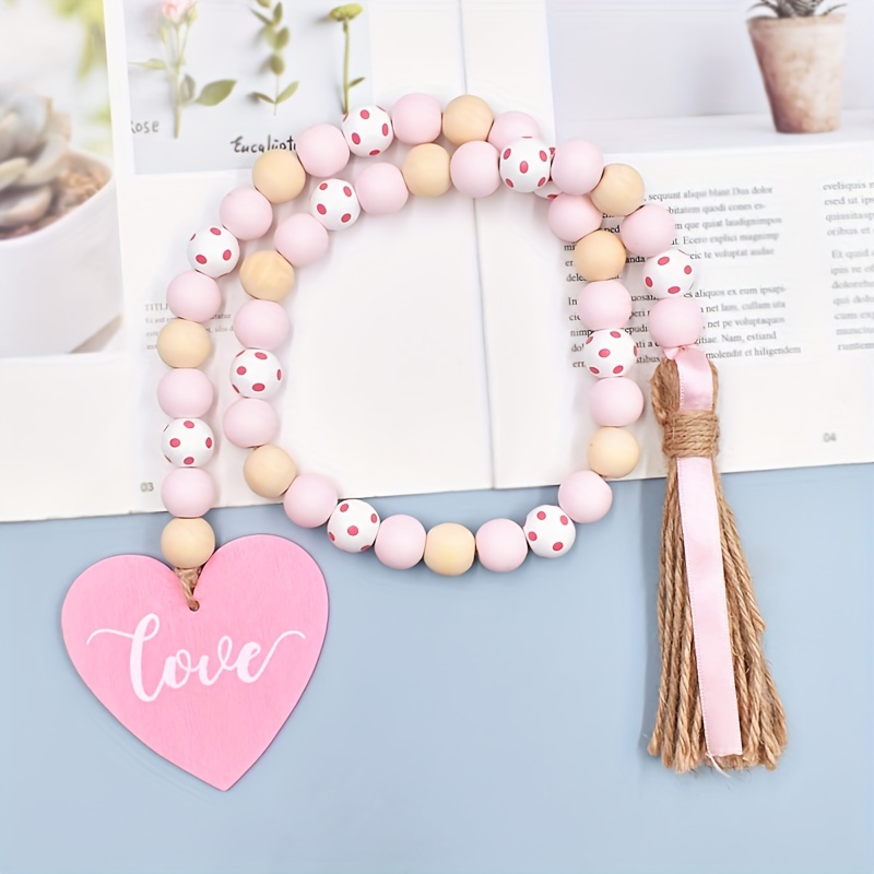 Valentine's Day Hemp Rope Tassel Beads Love Tag Color Wooden - Temu