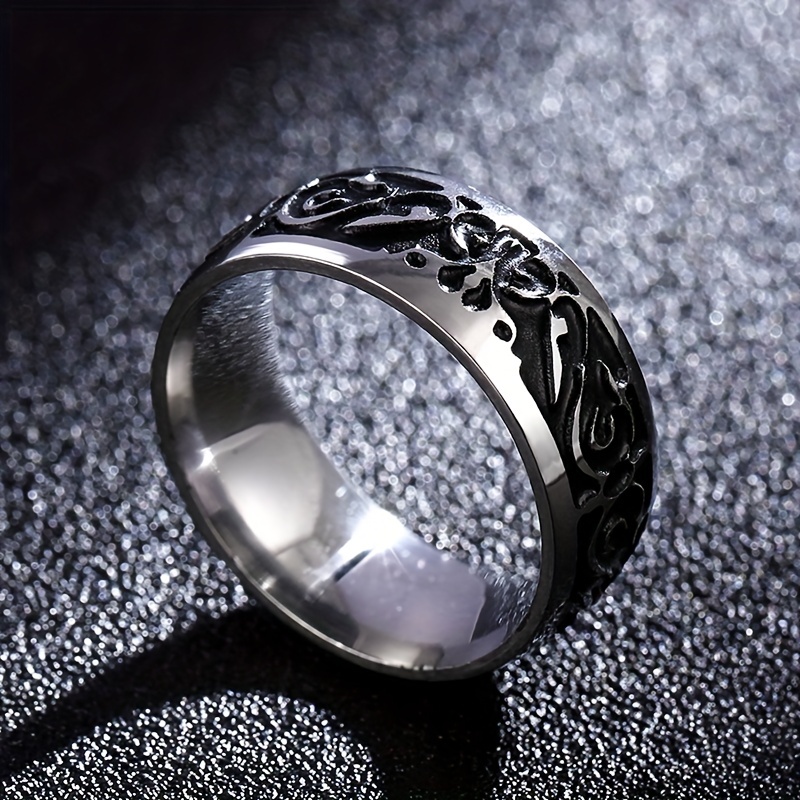 Men's 8MM Vintage Pattern Textured Ring