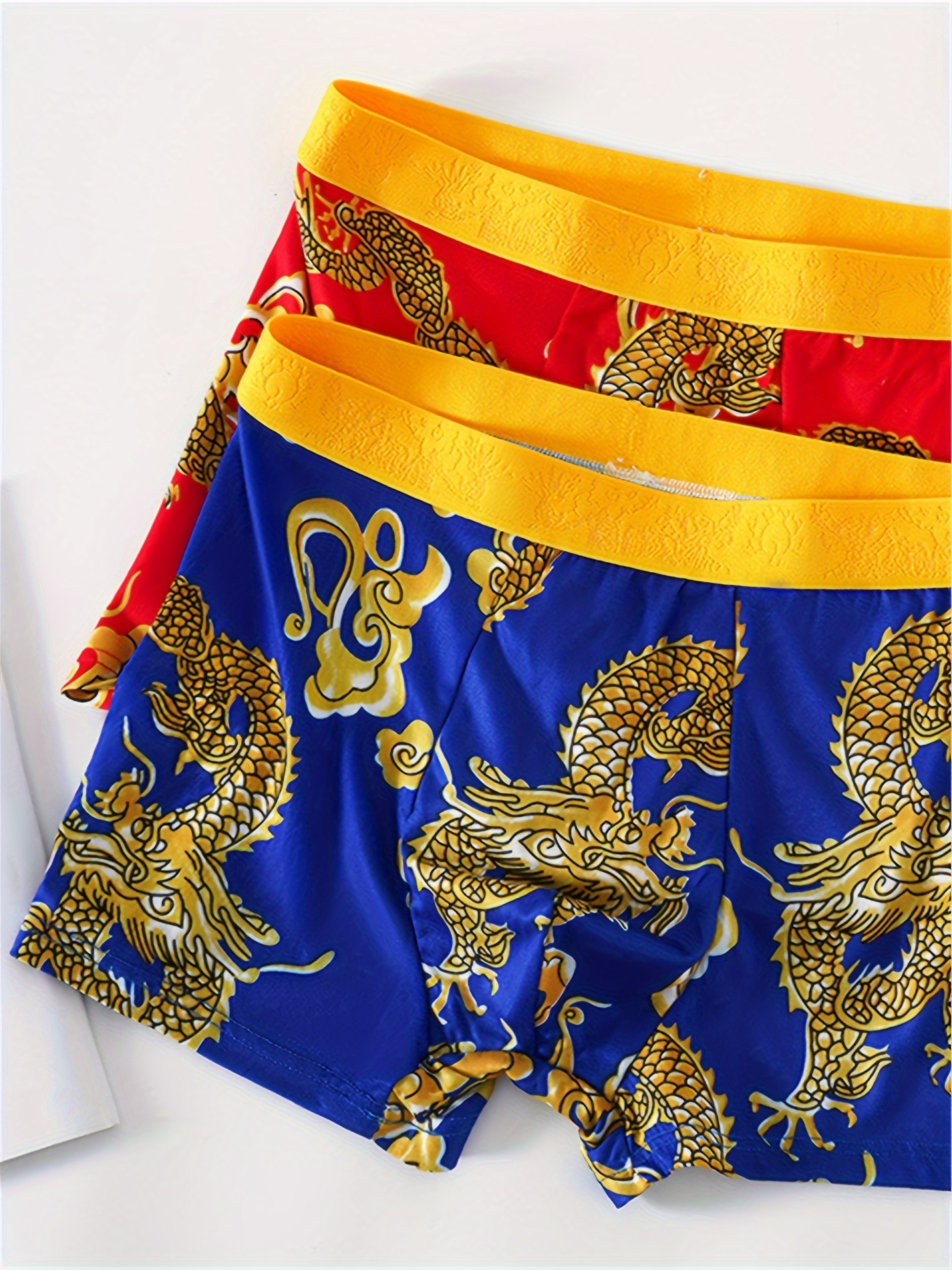 4pcs Men's Underwear Boxer Shorts Set New Year Blessing Print Shorts Set  Elastic Waistband Chinese New Year Men's Underwear Gifts
