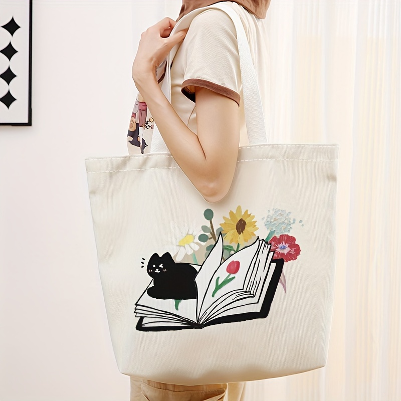 Ins Fashion Shoulder Canvas Bag Casual Student Calss Larger Capacity Tote  Bags for Girls Cute Cartoon Portable Shopping Bag