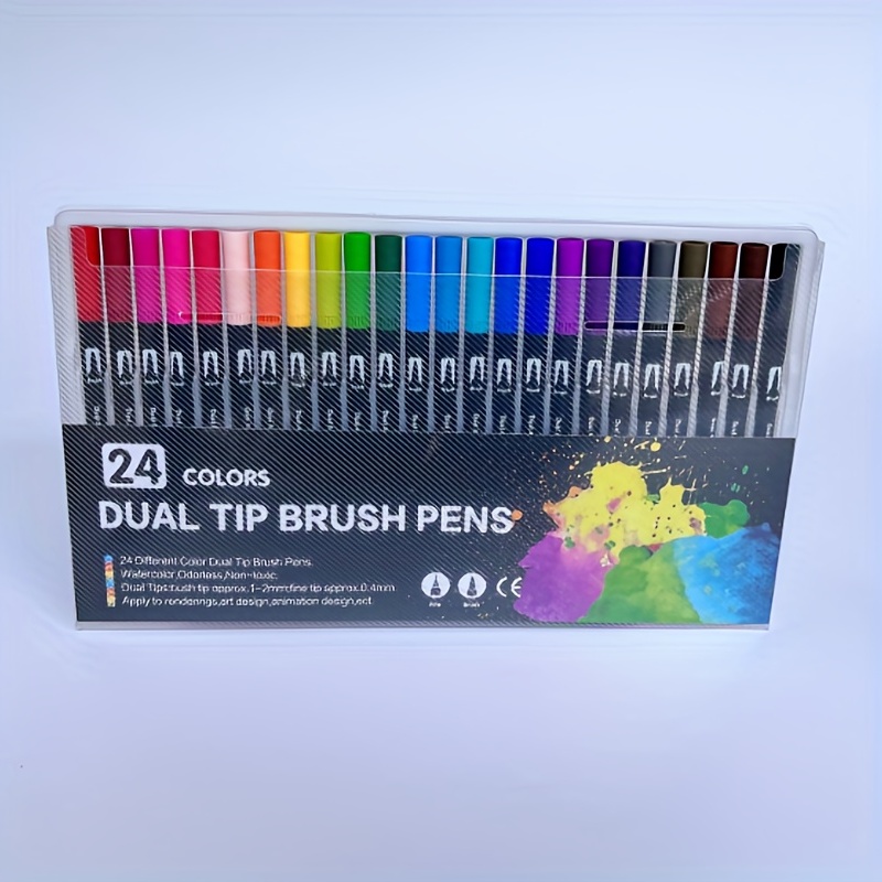 Dual Markers Brush Pen, Tips and Colored Fine Point Set, 24 Colors 