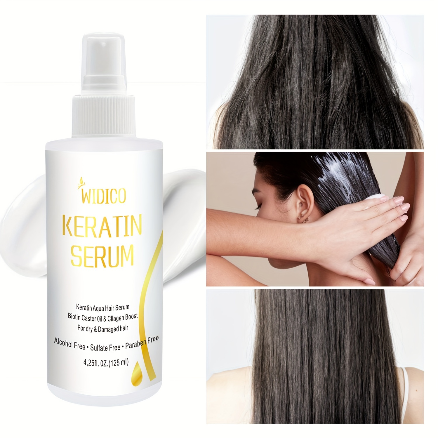 

Keratin Protein Hair Serum, Biotin Anti Frizz Control Product With Castor Oil For Frizzy Dry Hair - Straight Or Curly Hair Products - Heat Protectant For Shine And Gloss