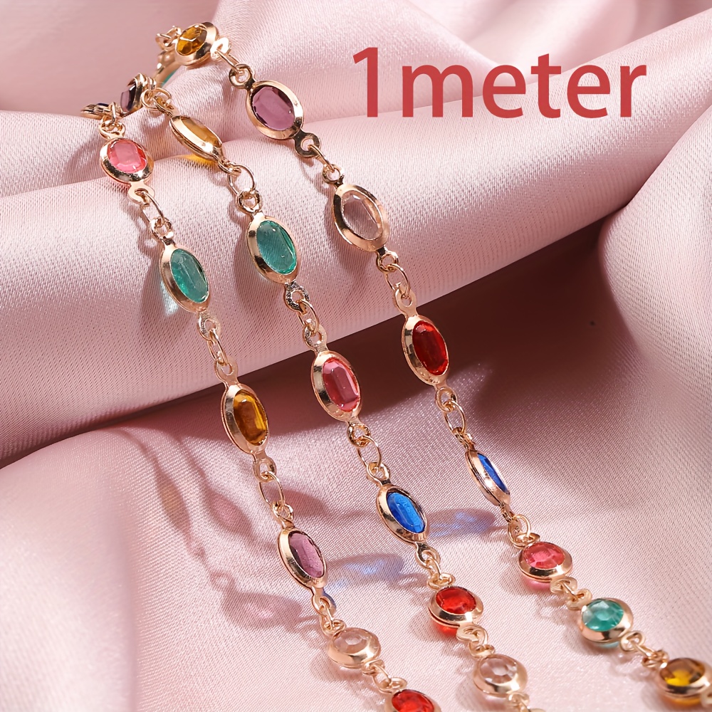 1meter Crystal Bead Chain Colorful Love Heart Oval Glass - Temu