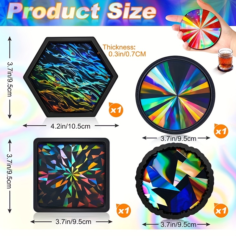  DoreenBow Holographic Coaster Molds for Resin Coaster Molds  Holographic Silicone Mold for Resin Casting Epoxy Resin Molds for Coasters  Making : Arts, Crafts & Sewing
