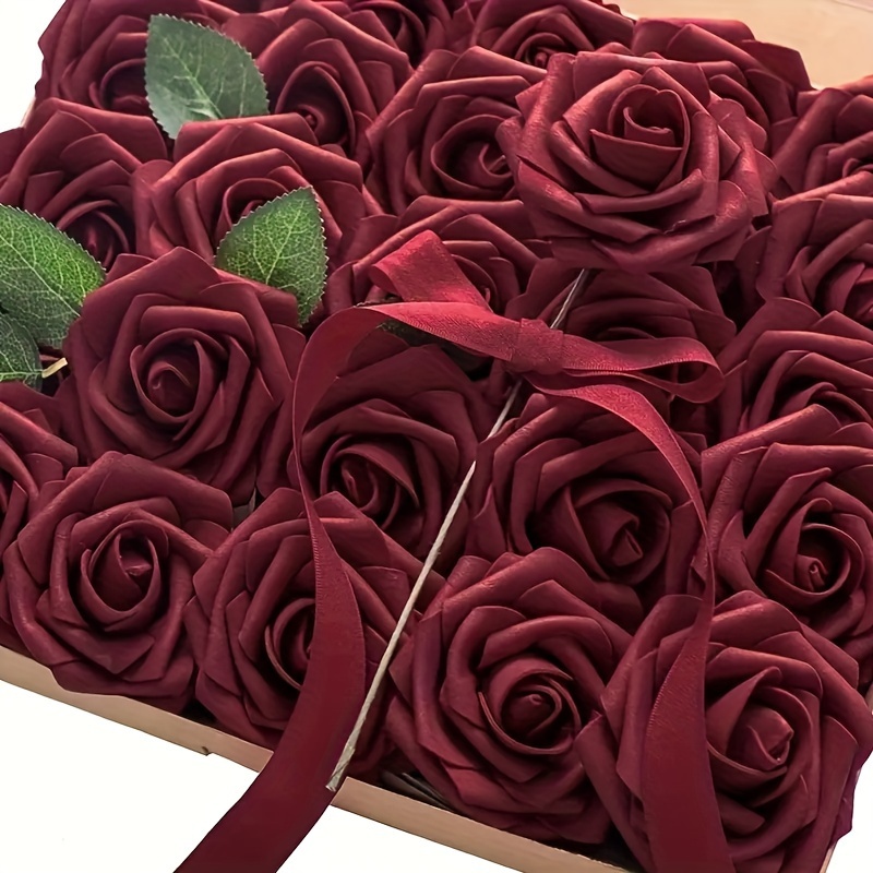 

25pcs/set Artificial Flowers, Burgundy Rose Arrangement, Room Decoration, Wedding Decoration, Coffee Shop Decoration, Valentine's Day Gift, Birthday Gift, Mother's Day Gift