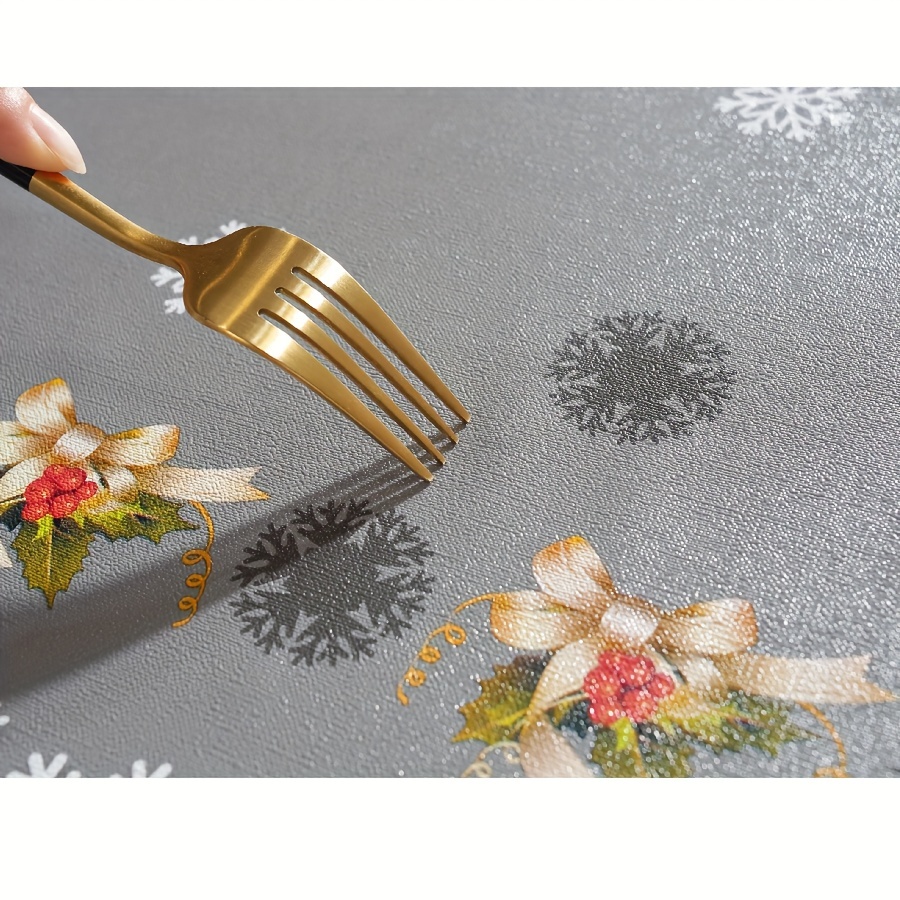 Polyester Tablecloth Merry Christmas Red Bell Snowflake Pattern Table Cover