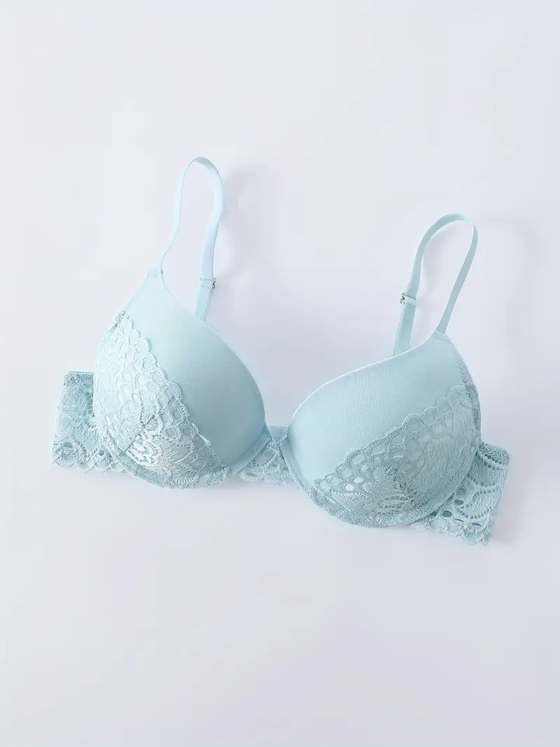 Contrast Lace Push Bras Comfy Breathable Full Coverage Bra - Temu