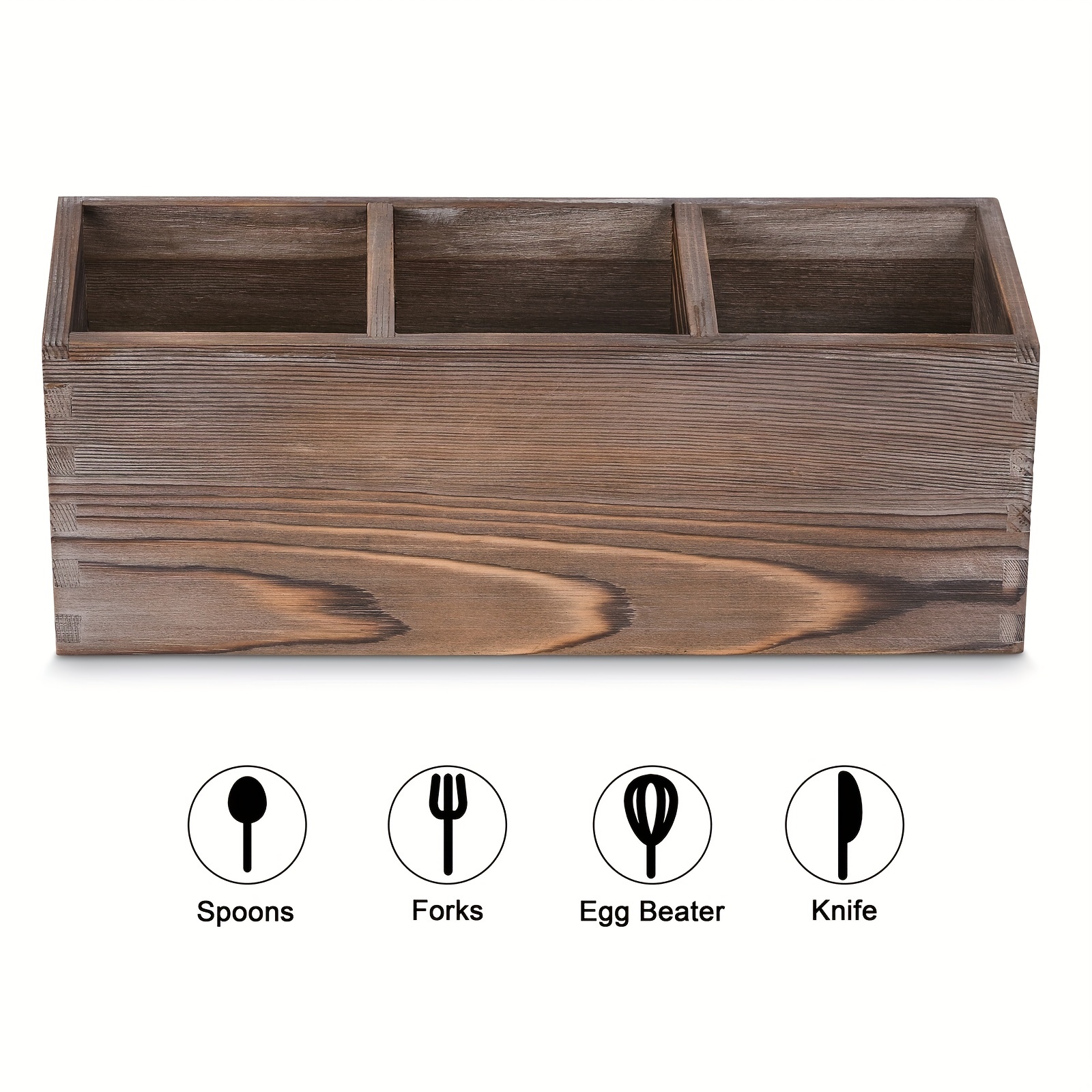 Besti Soporte para utensilios de cocina de madera con 3 compartimentos |  Organizador de utensilios de madera soplada | Para cubiertos, servilletas