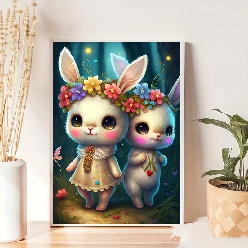 5D Adult Diamond Painting, Vintage Rose Bunny Diamond Painting Kits,  Suitbale for Beginners and Children Handmade DIY Easter Gift or Room Decor  and