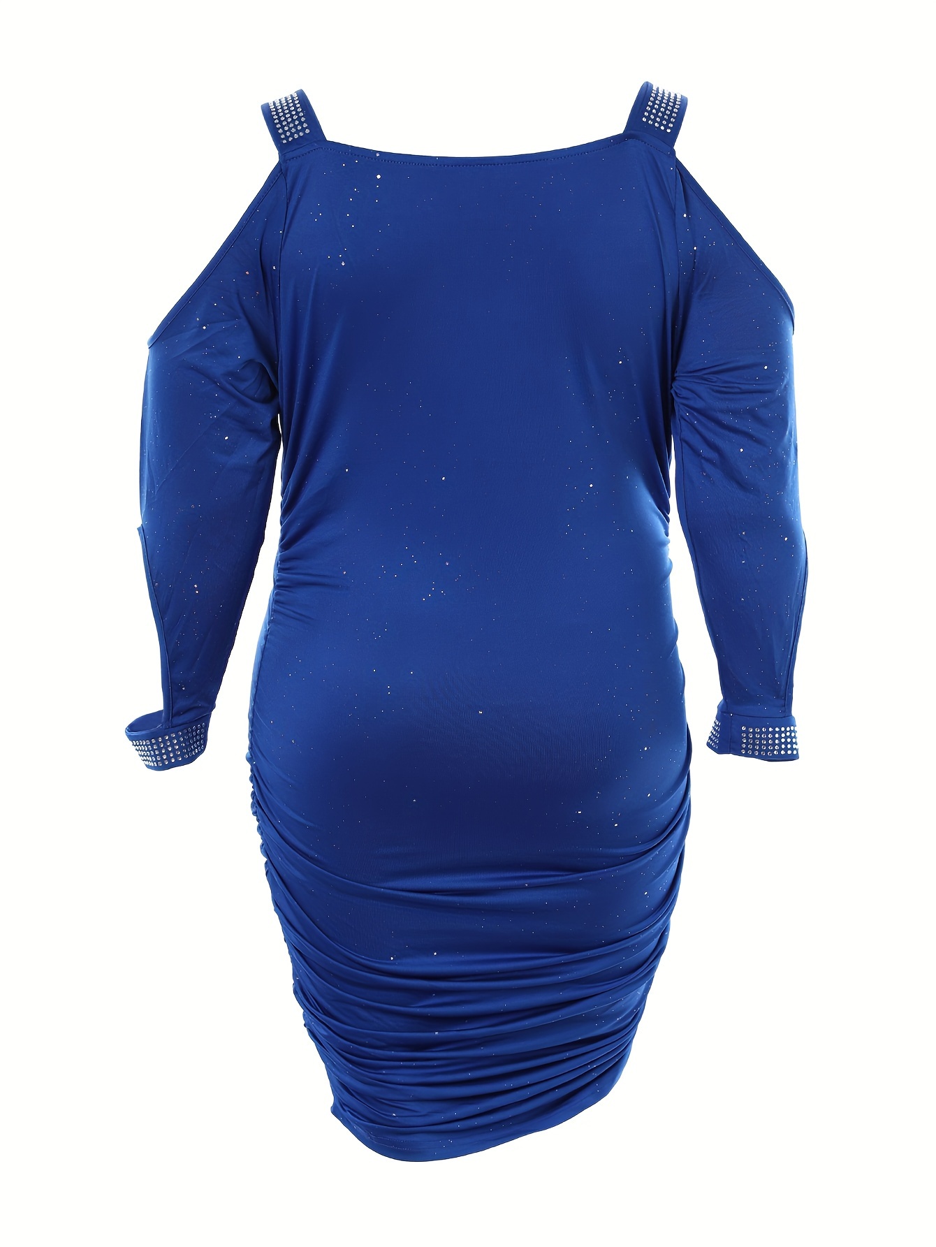 Royal Blue Velvet Side Slits With Rhinestone Trim V-neck Long Sleeve  Cut-out Mini Dress S 