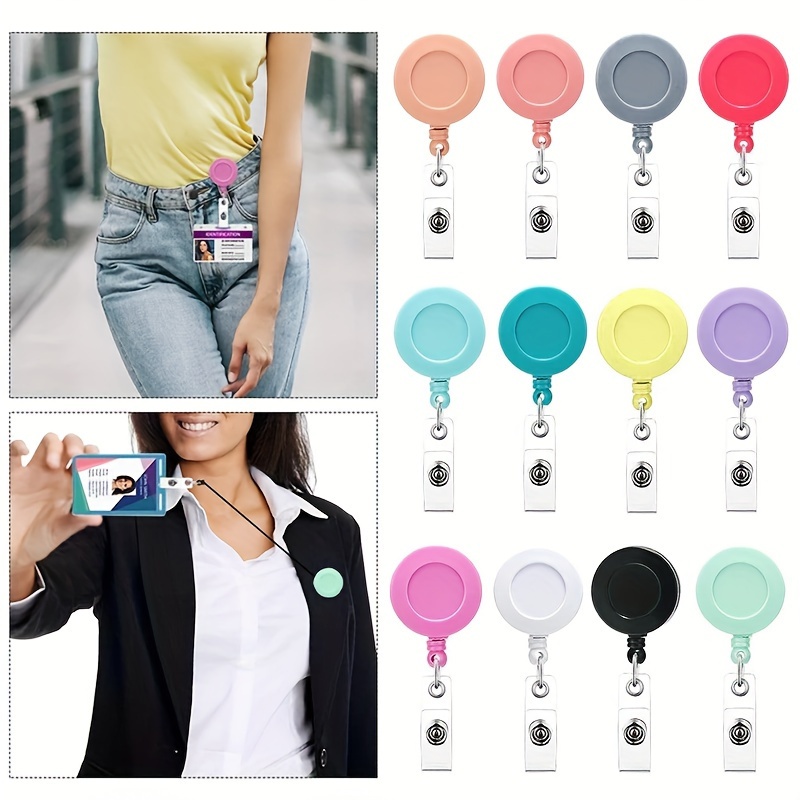 1pc Retractable Badge Reel Clips Id Card Holder Reel With Metal