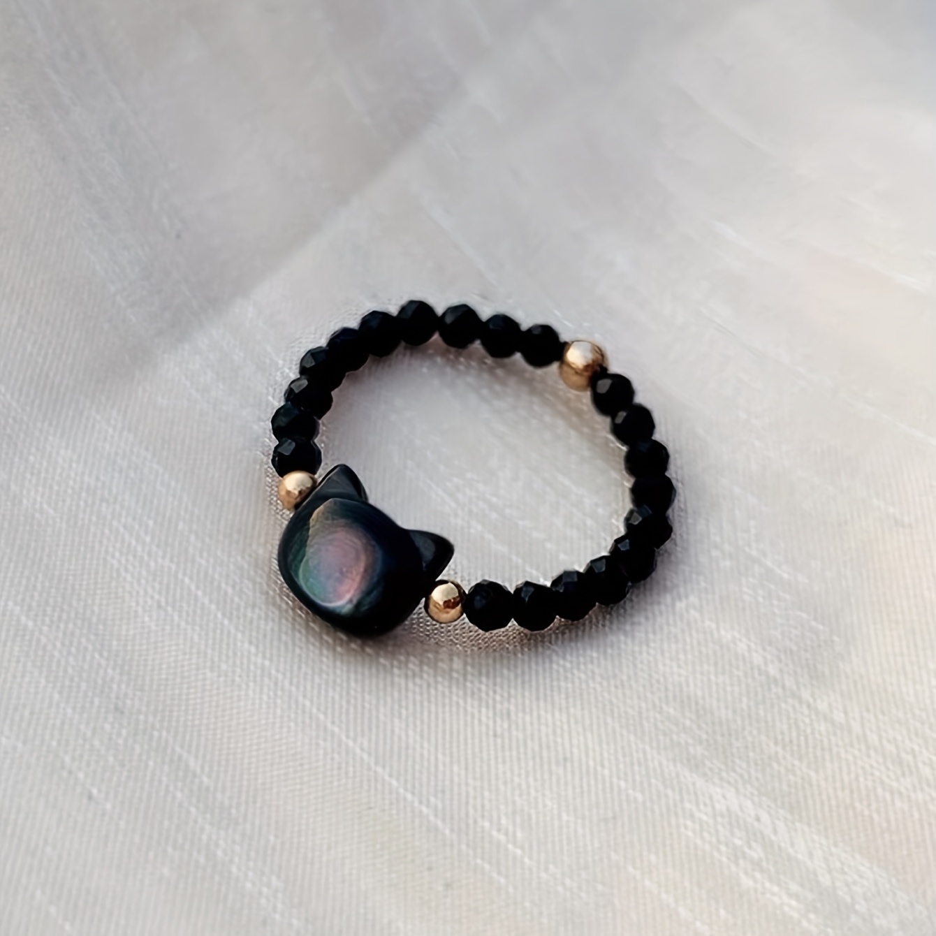 Coquette Style Ring Made Of Black / Green Beads Cute Catti - Temu