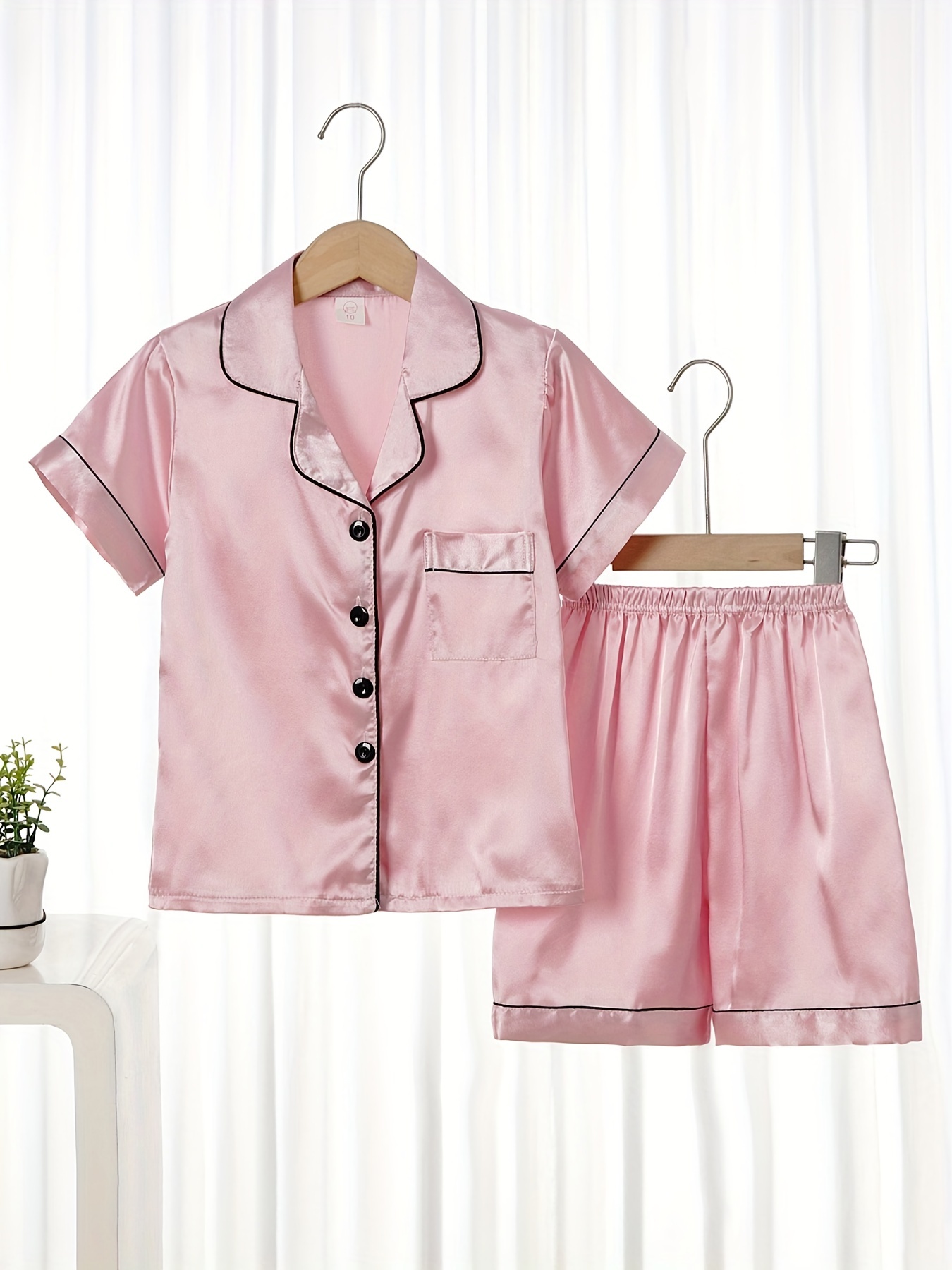 Girls Satin Nightgown Button Short Sleeve Silky Sleepwear - Temu