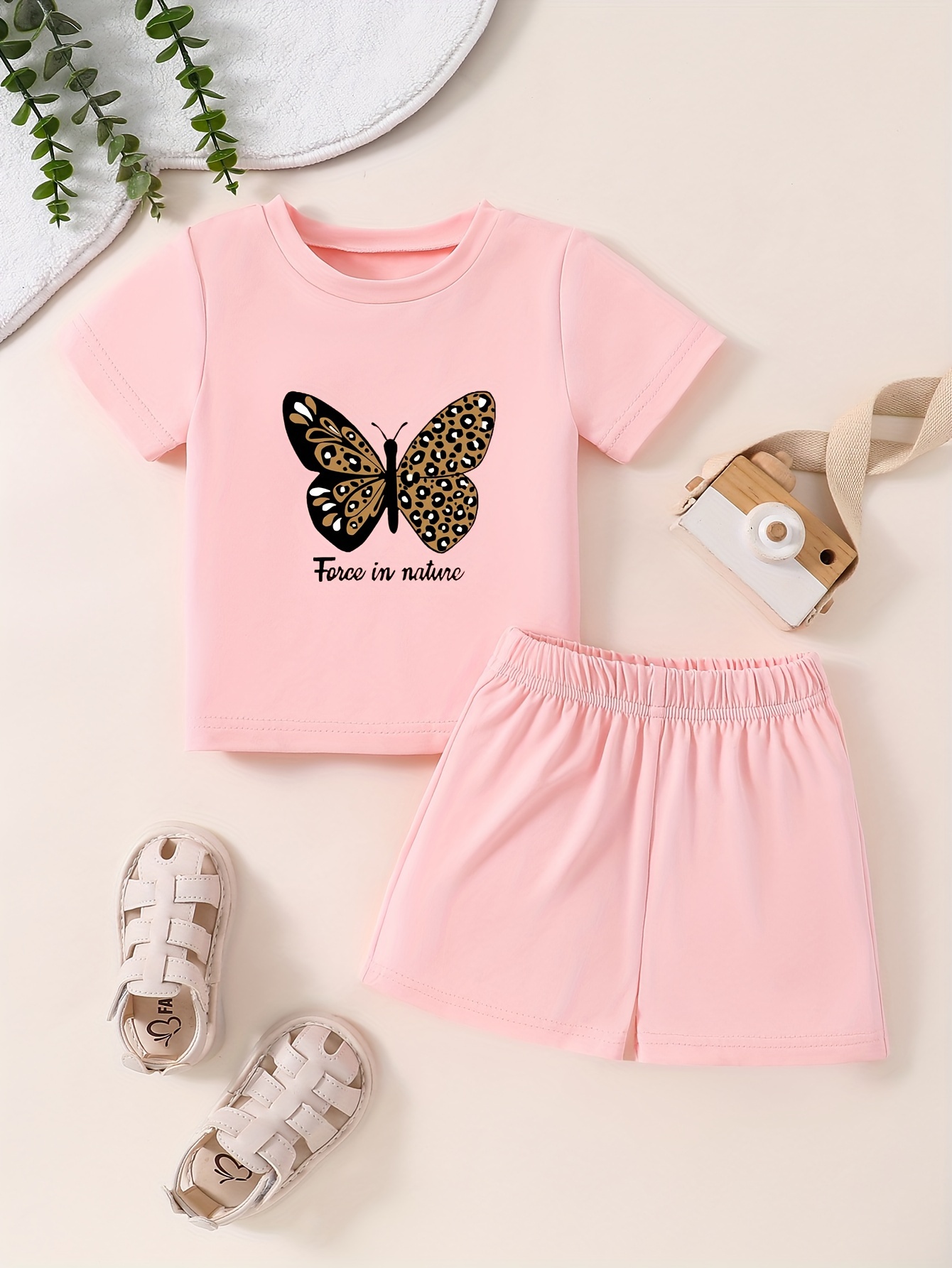 Girls Butterfly Graphic Casual Suit Camisole Short Sleeve T - Temu
