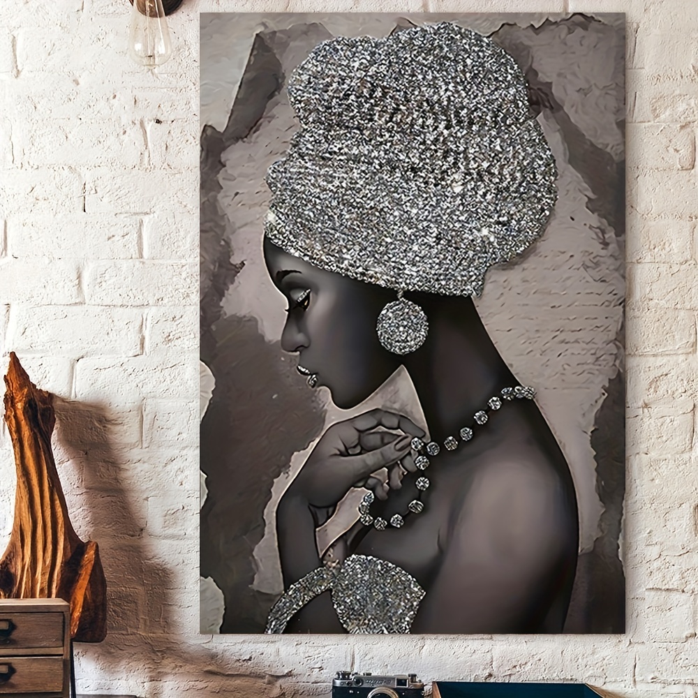 

1pc Abstract Canvas Paintings, Silvery African Woman Painting On Canvas Wall Art, Artwork Wall Painting For Bathroom Bedroom Office Living Room Home Wall Decor