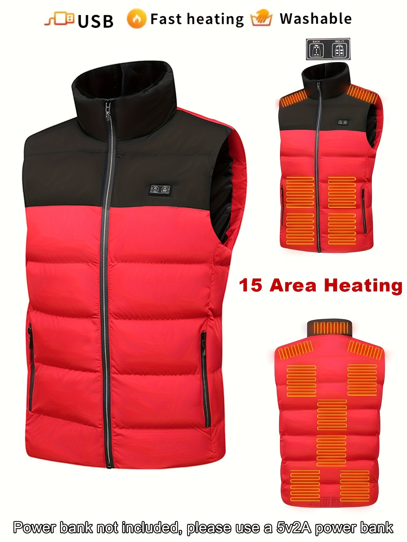 Chaleco calefactable para mujer con 4 zonas de calentamiento, chaqueta  calefactora para el cuello Carga USB