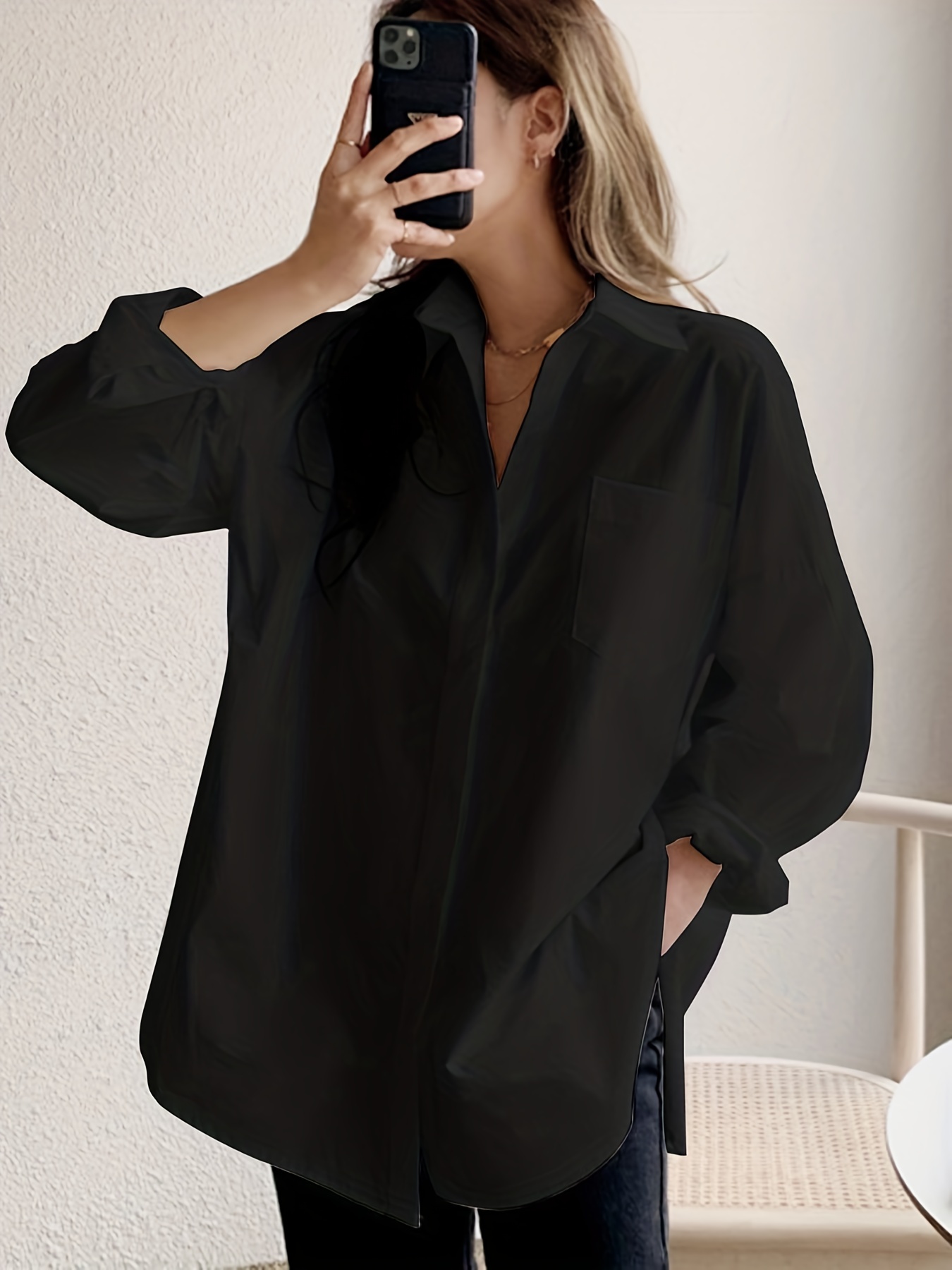 Women Button Shirts Casual Oversized Long Sleeve V Neck - Temu Canada