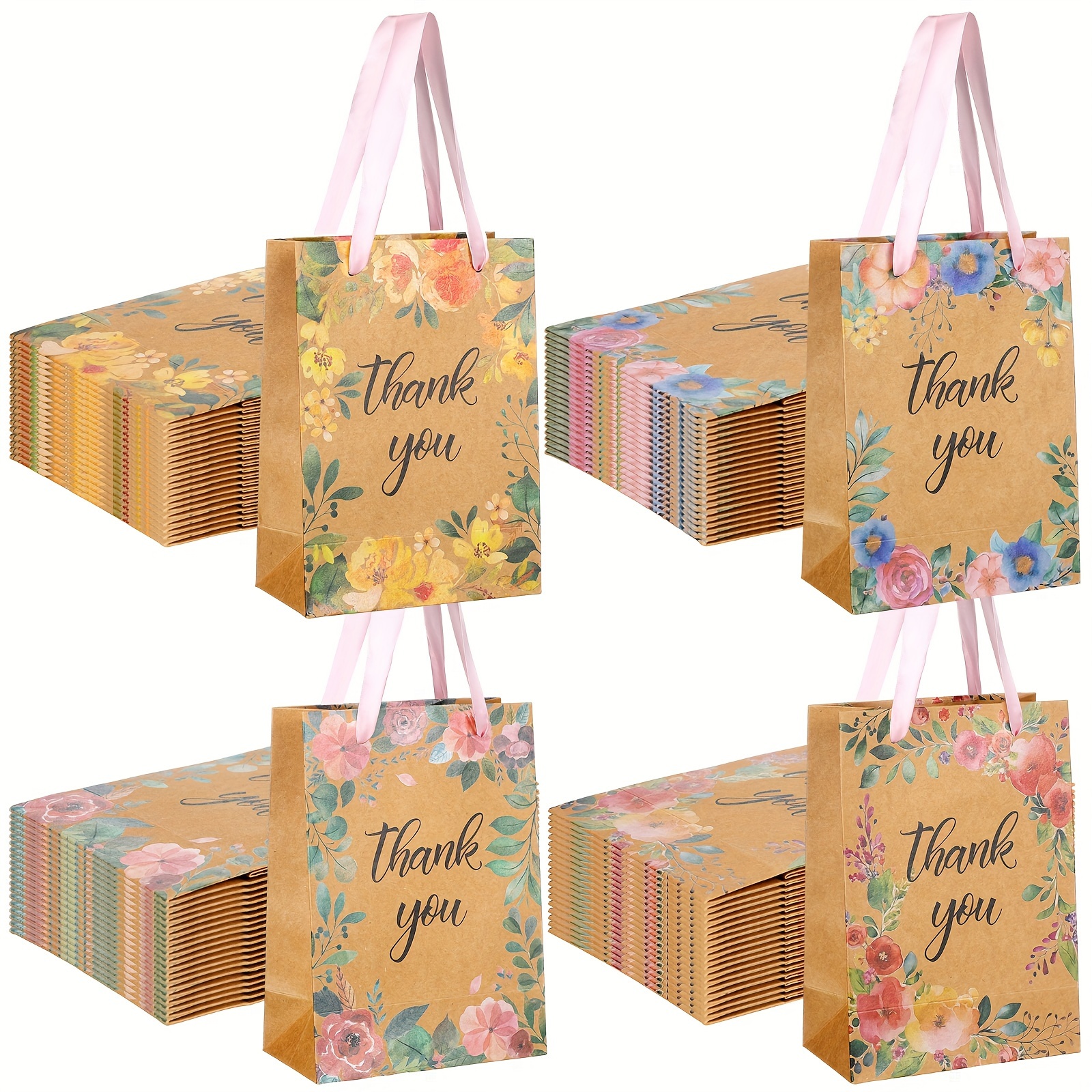 50/100pcs Brown Kraft Paper Bags With Handles, 5.9x3.2x8.3 Inch Small Plain  Gift