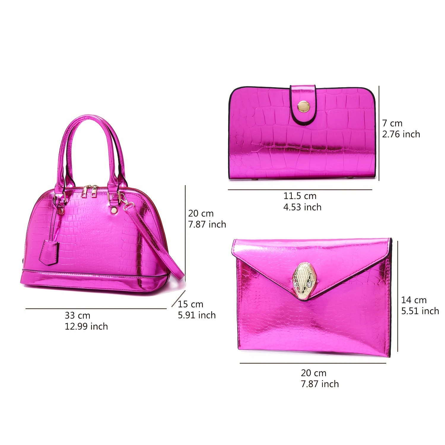 Neon Color Bag Set For Women, Crocodile Embossed Shell Handbags