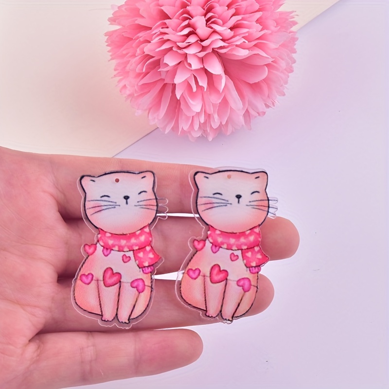 CAT JEWELRY Pink Cat Earrings Pink Cat Necklace Cat Pendant 