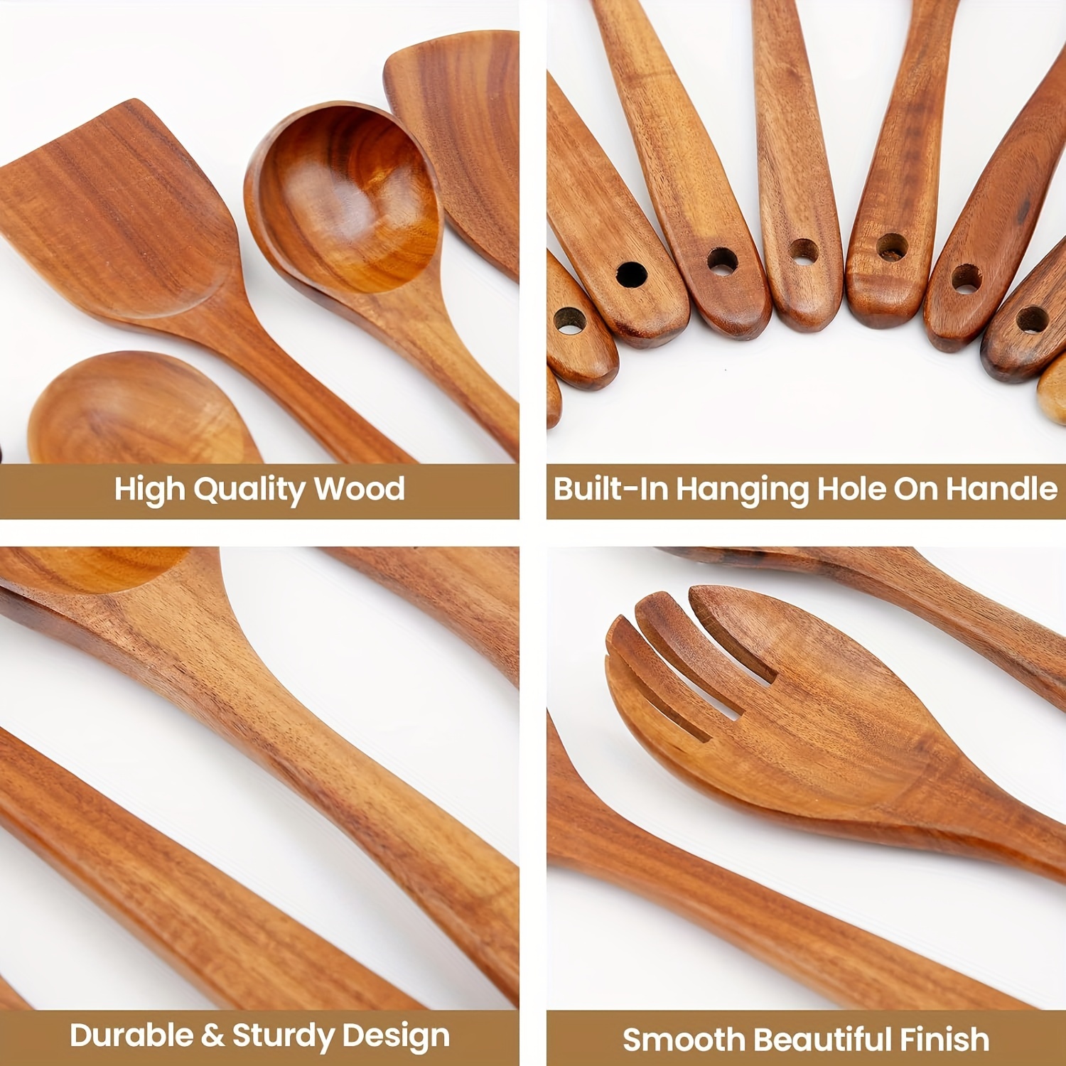 10 PCS Wooden Spoons for Cooking, Spoons and Spatula Set with