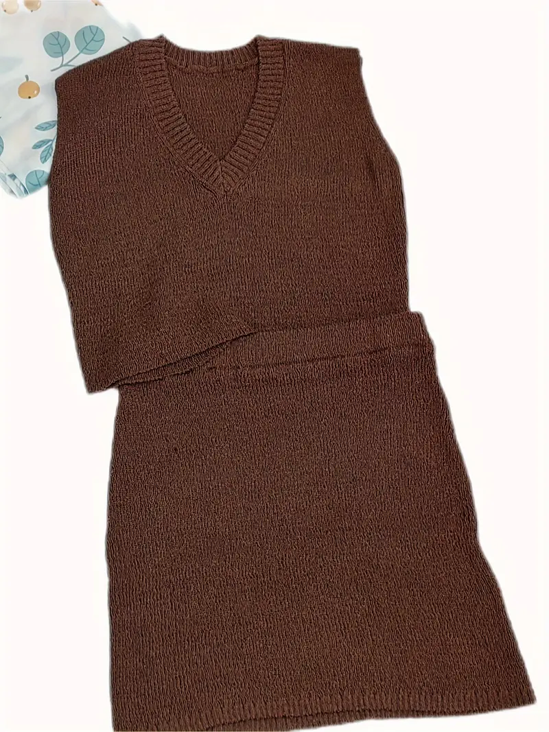 Coffee Sweater Patterned Skirt Knit Two-Piece Set Coffee Sweater Patterned Skirt Knit Two-Piece Set