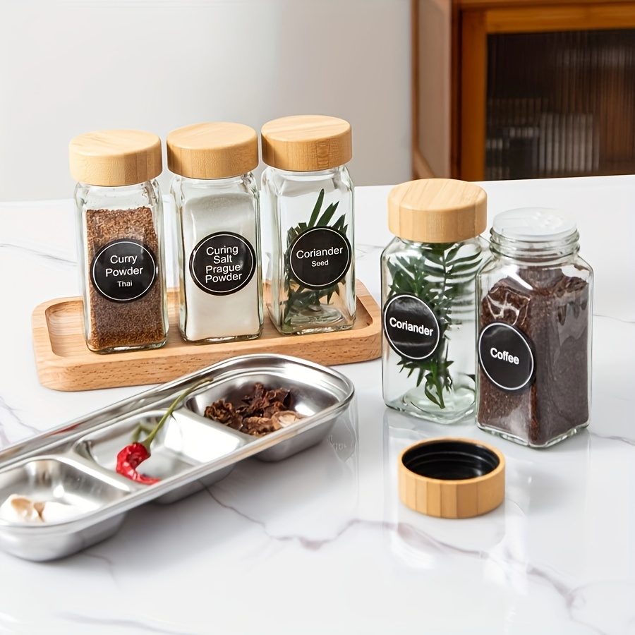 Spice Jars With Label, Thickened Glass Seasoning Jars With Bamboo