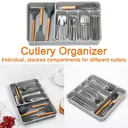 1pc kitchen drawer stackable compartment cutlery storage organizer expandable knife and fork storage organizer for storing spoons knives forks and chopsticks kitchen supplies details 2