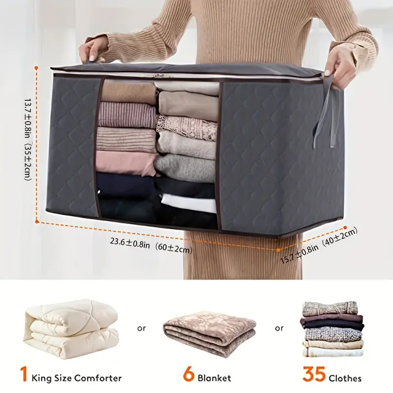 90l large storage bags 3 pack closet organizers and storage clothes foldable storage bins with reinforced handles storage containers for clothing blanket comforters toys bedding grey details 2