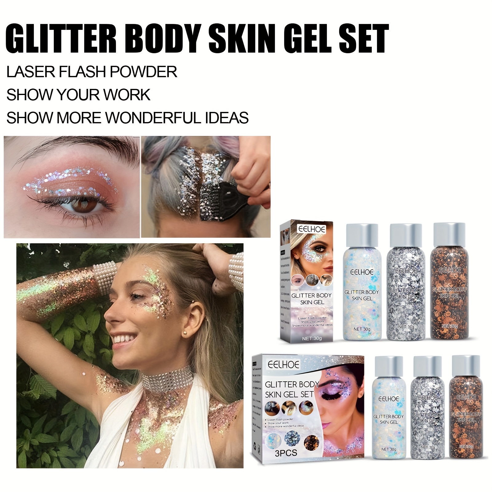 Eyes Body Glitter Gel Makeup 30g Long Lasting Sequin Fish Scale