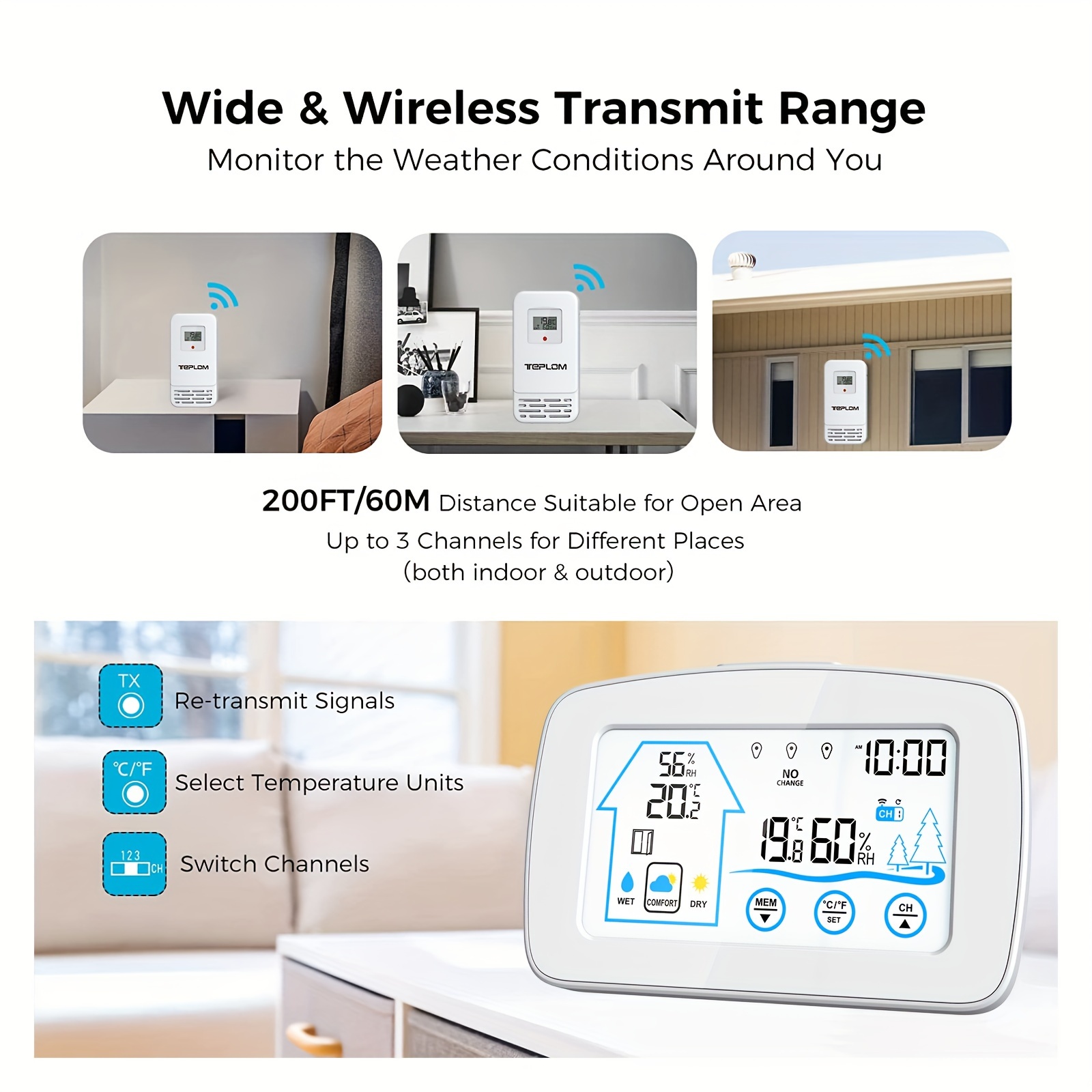 Weather Station Wireless Indoor Outdoor Thermometer, Professional Color  Display Temperature Monitor With Atomic Clock, Temperature, Humidity, Rain  Gauge, Wind Speed And Direction - Temu