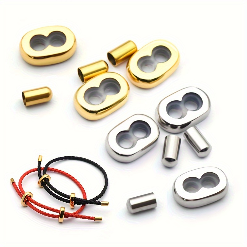 

20pcs Double Hole Adjustment Beads End Caps Non-slip Silicone Ring Stainless Steel Stopper Spacer Beads For Jewelry Making Diy Friendship Bracelet Blessing Bracelet