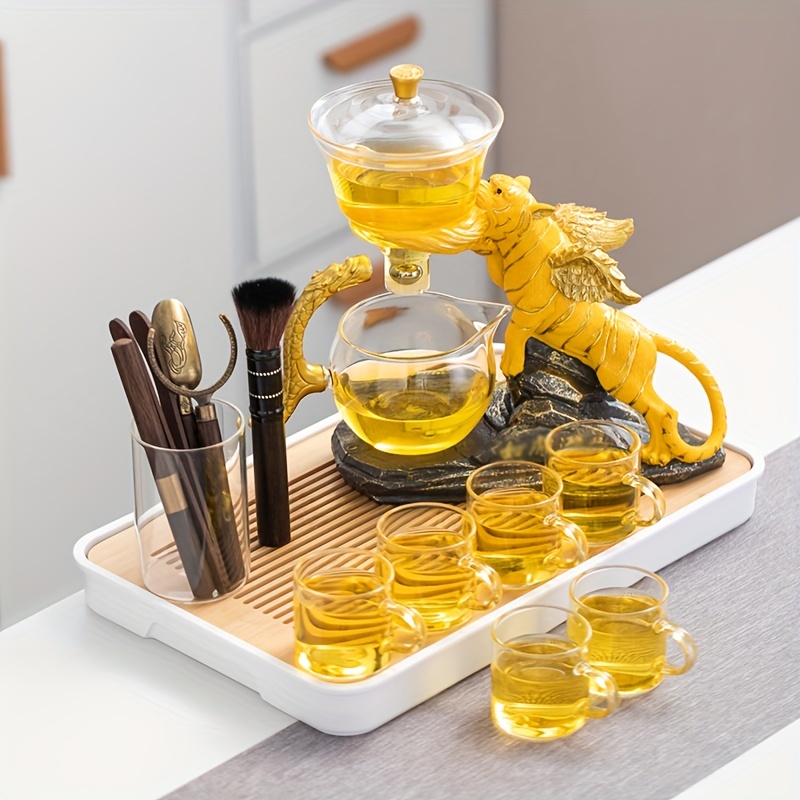 Vianté Luxury Tea Party Set. Complete with Automatic Tea Maker with Infuser  for loose tea bags. Ceramic serving set. Tea pot/cup set and wooden tray.  Excellent gift for tea lovers. - Yahoo