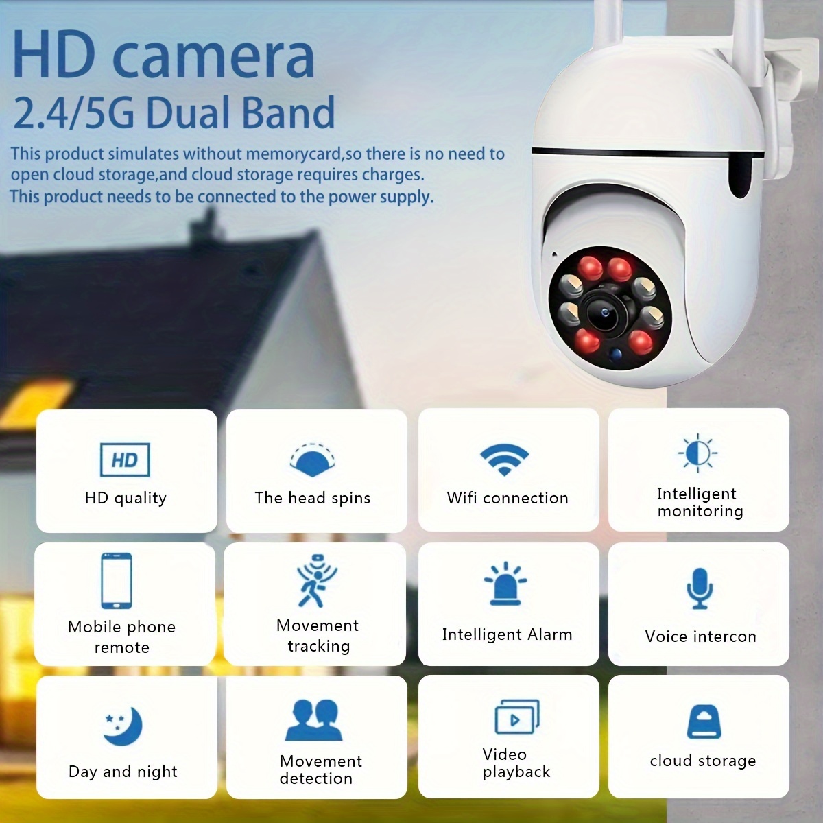 4€09 sur Webcam HD1080P Sans fil WIFI Vision nocturne IR Carte TF