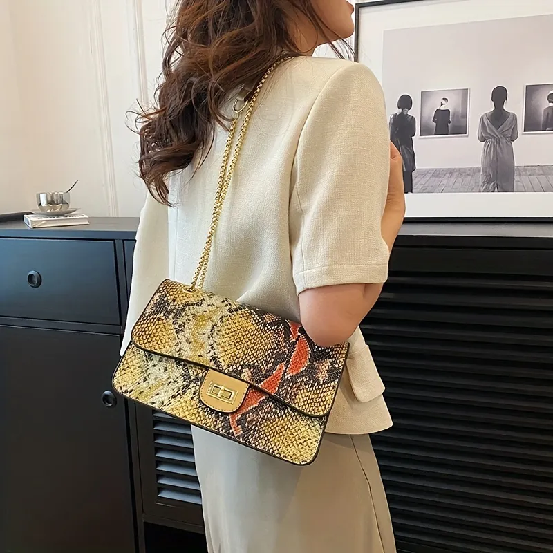 Women Python Skin Flap Bags 2022 Fashion Quality Real Leather