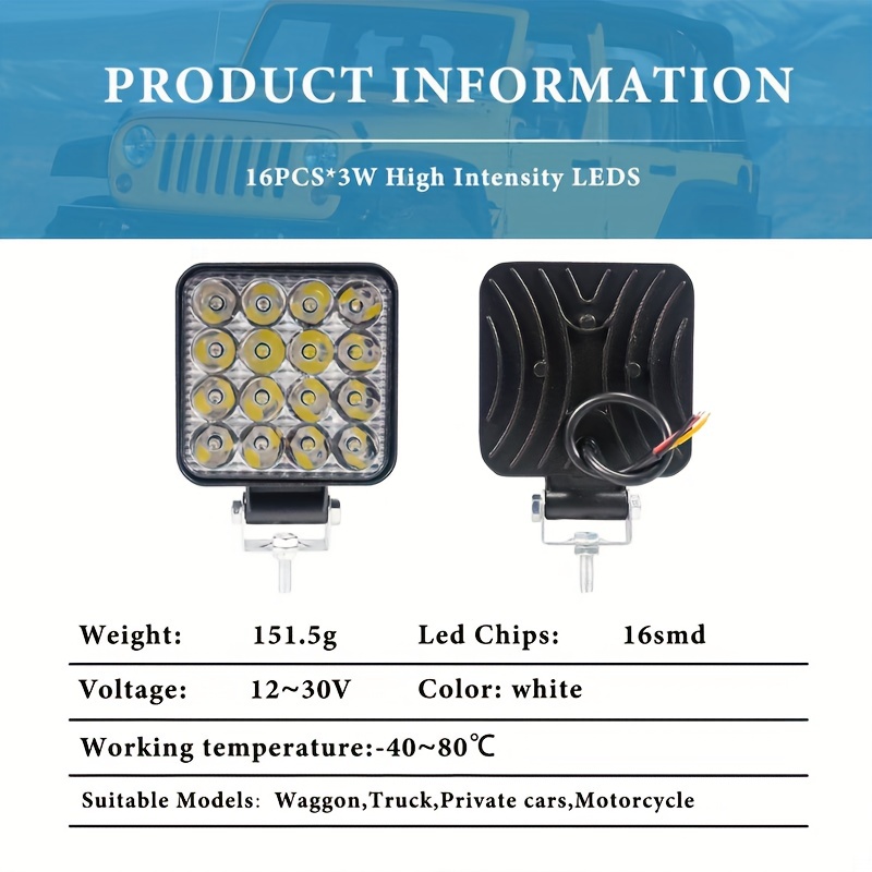 Faro LED de 48 W: barra de luces de trabajo de 12 24 V para - Temu Spain