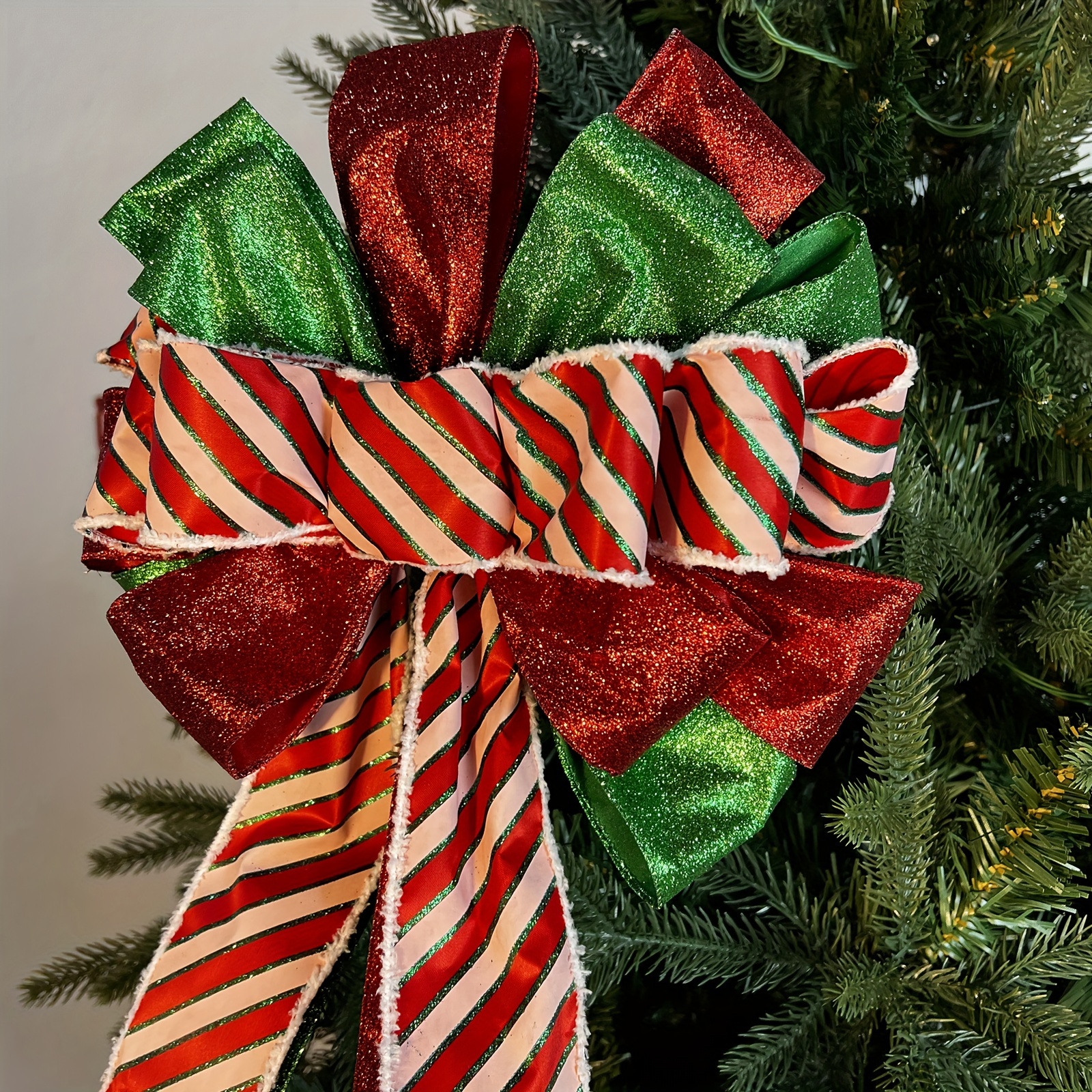 13 Decorative Christmas Tree Topper Bow (2.5 Wired Ribbon)