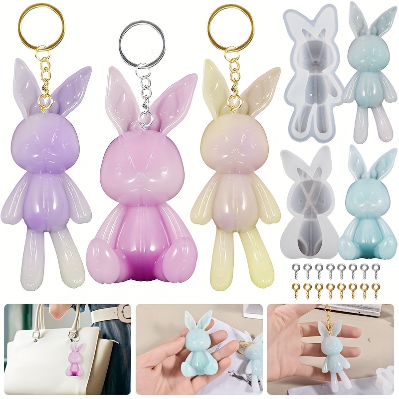 Fdit Moule en silicone 6 mignon petit lapin résine colle miroir