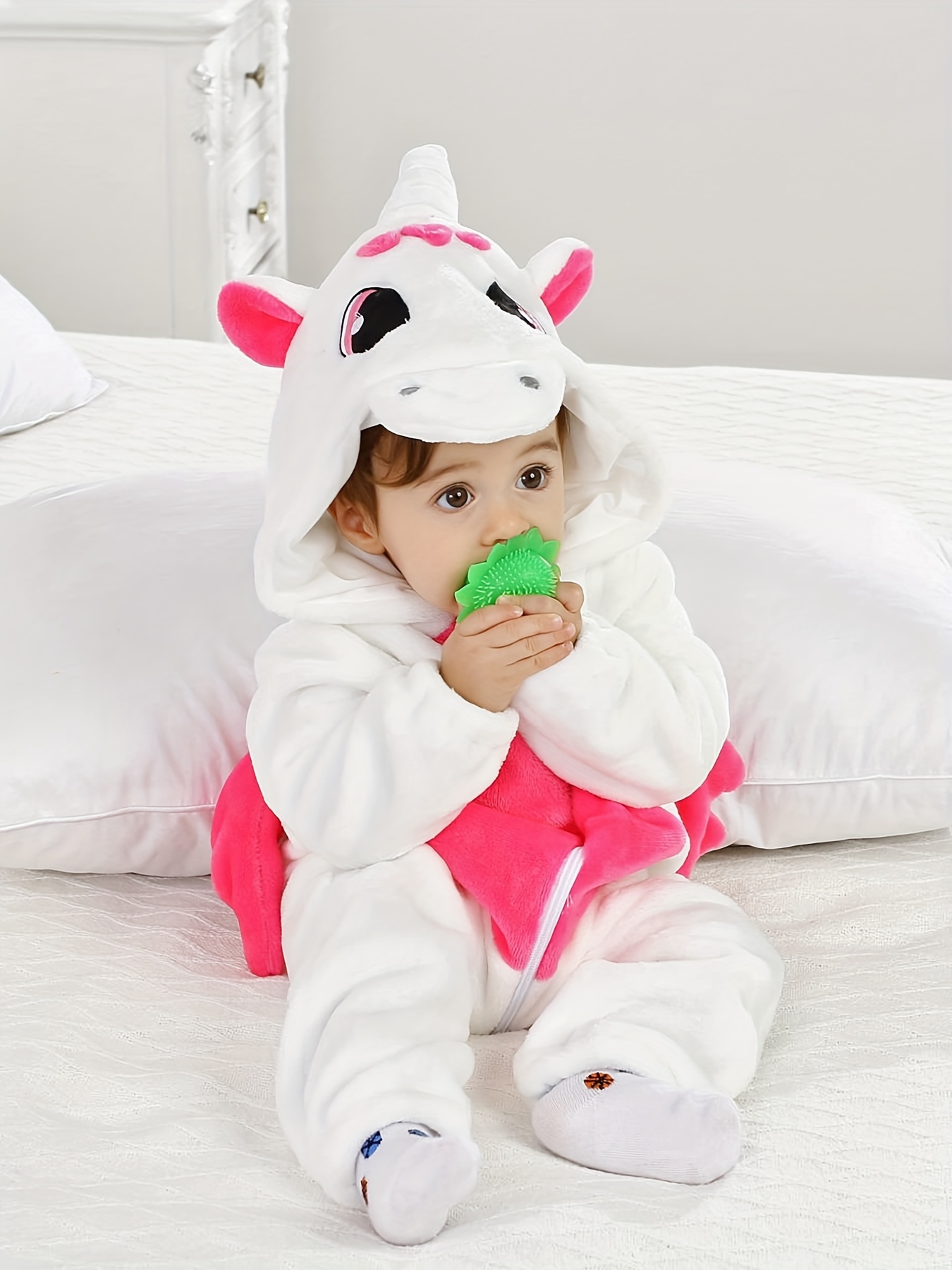 Infantile À Capuche Flanelle Pyjamas Zipper Animal Doux En Peluche