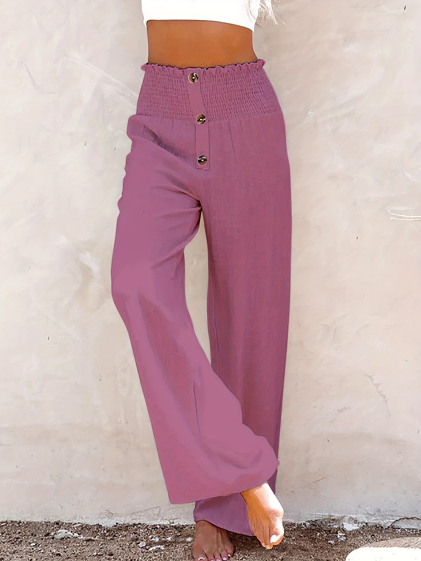 High Waist Wide Leg Pants Elegant Solid Button Front Pants - Temu