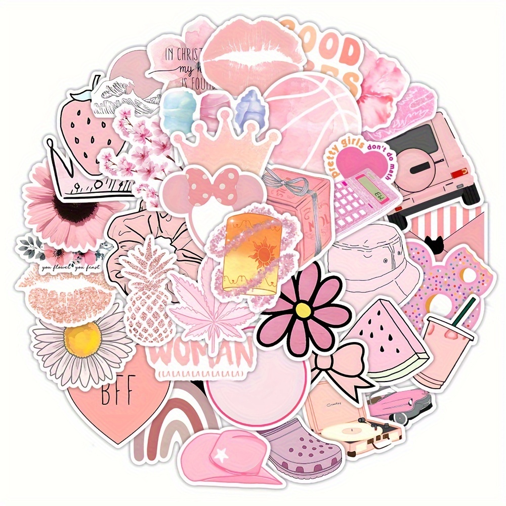 100pcs Preppy Stickers Pink Cute Vinyl Aesthetic Water Bottle