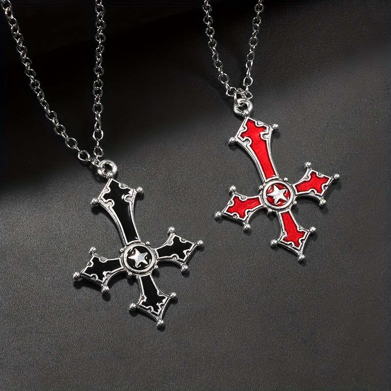 White Enamel Inverted Cross Necklace Gothic Jewelry -  UK
