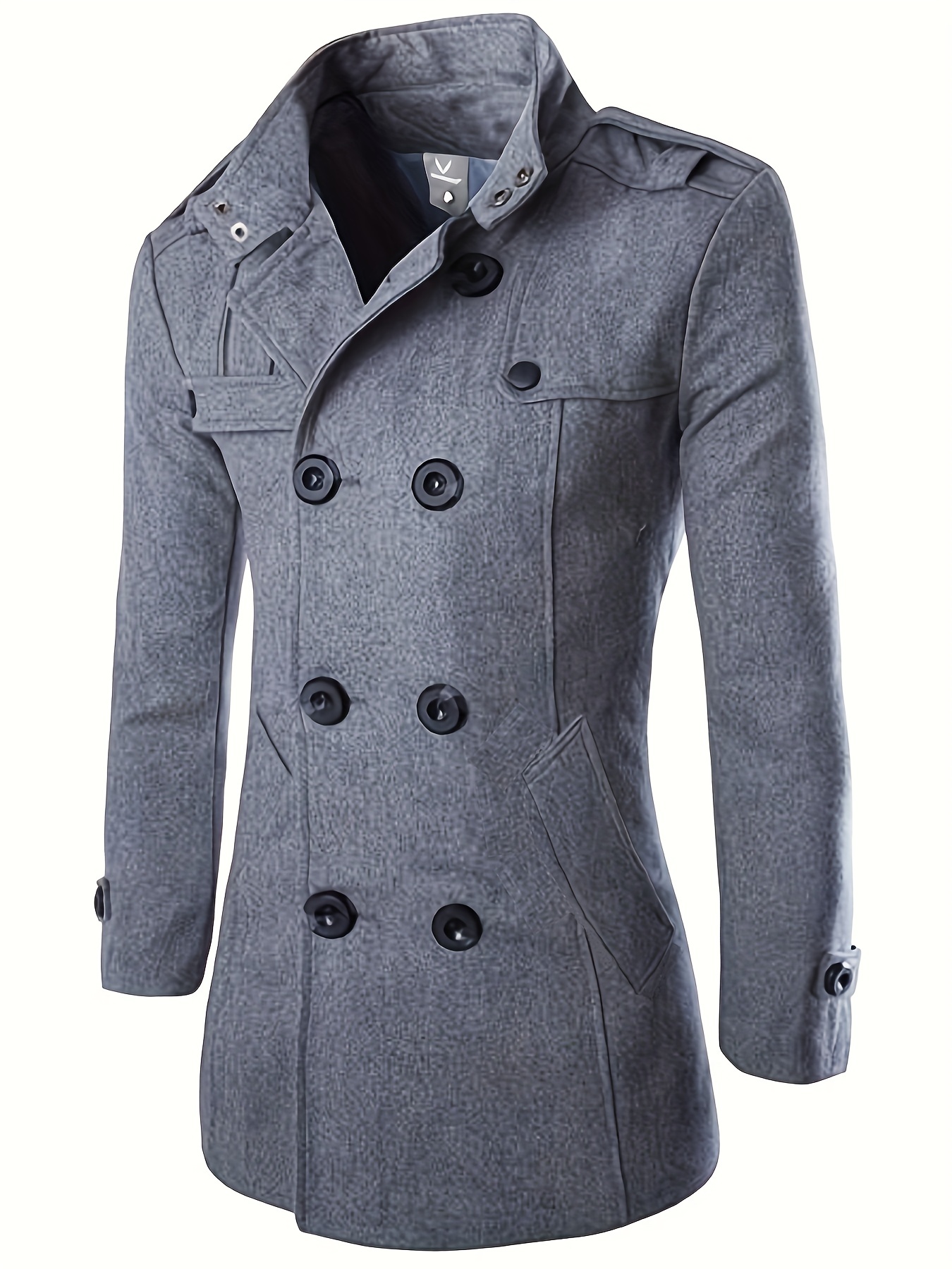 Men's Mid Long Coat Double Breasted Stand Collar Overcoat Winter