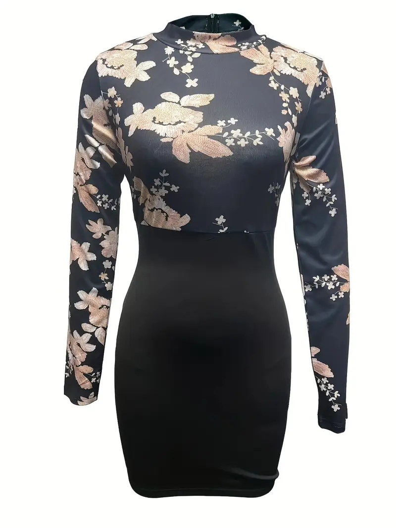 st23358 womens floral print bodycon dress long sleeve round - Temu United Arab Emirates st23358 womens floral print bodycon dress long sleeve round - Temu United Arab Emirates