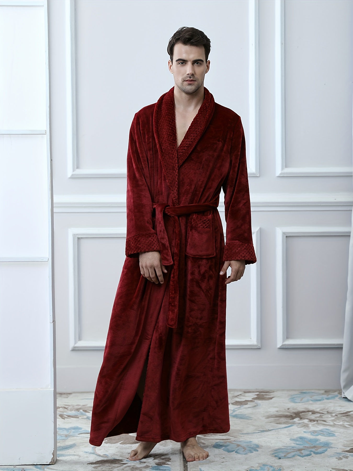 Thickened Men's Comfy Solid Cotton Robe Home Pajamas Wear - Temu