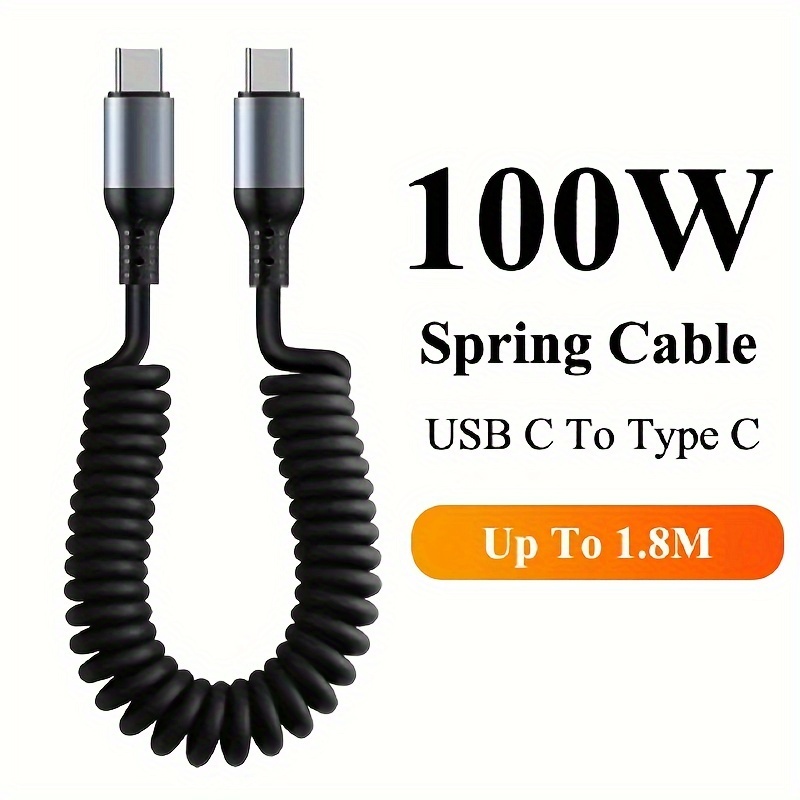 Fast Charging Usb Type C Spring Telescopic Coil Cable In Car - Temu