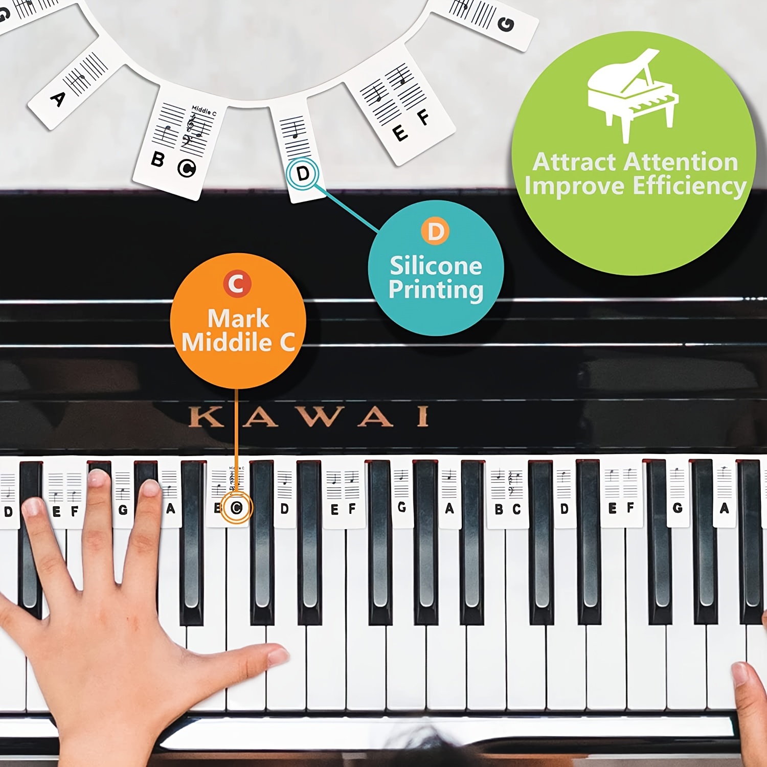 Removable Piano Keyboard Note Labels Reusable Silicone 88 Keys
