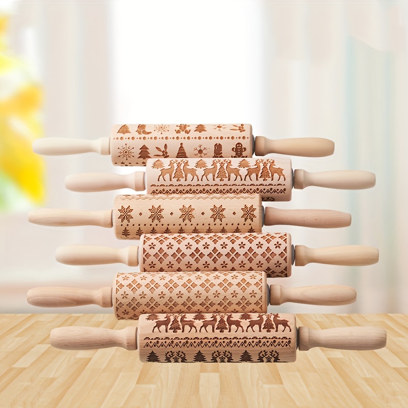 1pc, Halloween Christmas Embossing Rolling Pin, Unique Cat Embossed Design,  With Handle, Multi-Purpose Dough Rolling Pin For Pizza, Pies, Cookie, Dump