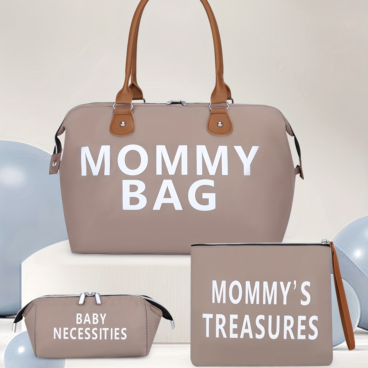 Mommy Bag Set, Letter Print Tote Bag With Clutch Purse & Storage